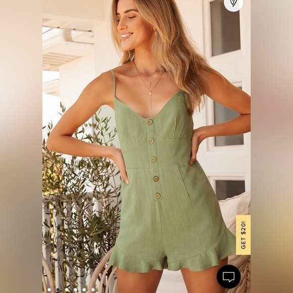 Lulus Pants - Lulu’s Sage Green Linen Sleeveless Romper
